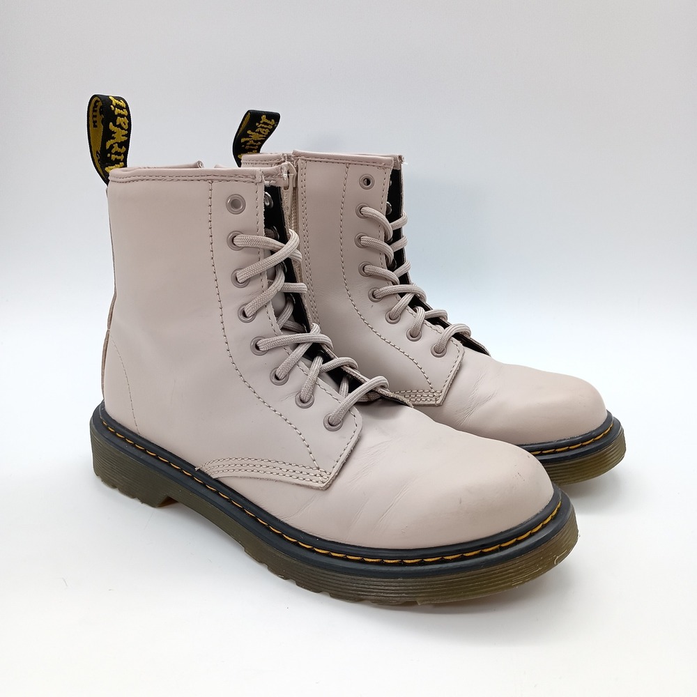 Dr.‎ Martens 25634 Taupe Soft Pink Leather Lace Up Side Zip Boots Kids US 3